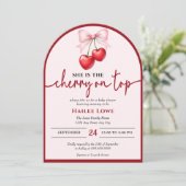 Aangepaste kersen op top Coquette Roze strik Baby  Kaart (Staand voorkant)