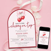 Aangepaste kersen op top Coquette Roze strik Baby  Kaart