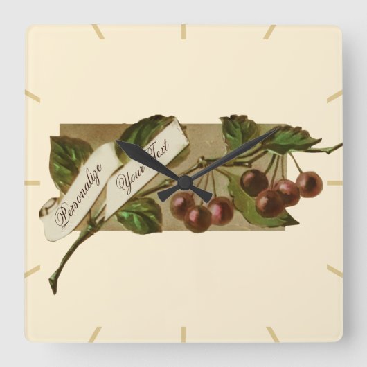 Aangepaste  kersen Retro Fruit Old School Vierkante Klok (Voorkant)