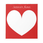 Aangepaste kersrode tekenblokken met rode hartvorm notitieblok (Voorkant)