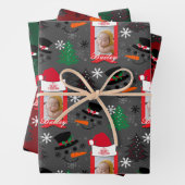 Aangepaste Kerst 3 Fotonaam Grijs Rood Groen 3 set Inpakpapier Vel (In situ)