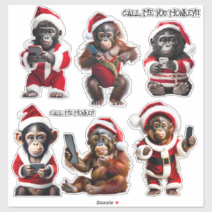 Aangepaste Kerst Aap Primate Ape Grappig Bel me Sticker