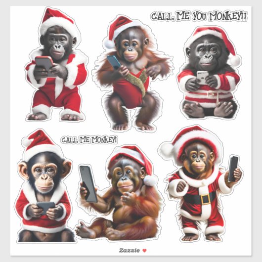 Aangepaste Kerst Aap Primate Ape Grappig Bel me Sticker (Vel)
