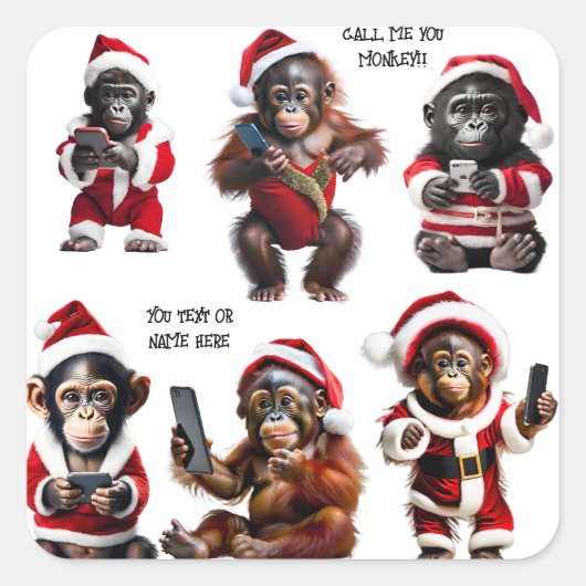 Aangepaste Kerst Aap Primate Ape Grappig Bel me Vierkante Sticker (Voorkant)