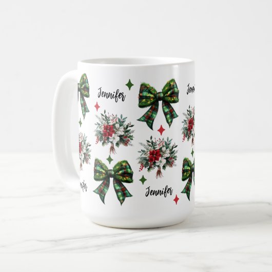 Aangepaste Kerst Bloemen Coquette Mok voor Vrouwen (Voorkant links)