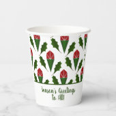 Aangepaste Kerst Bloemen Rode Rozen & Holly Blader Papieren Bekers (Achterkant)