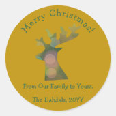 Aangepaste kerst Bokeh rendieren hoofd groen & gou Ronde Sticker (Voorkant)