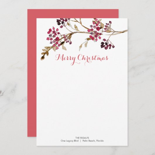 Aangepaste kerst briefkaarten botanische bessen (Voorkant / Achterkant)