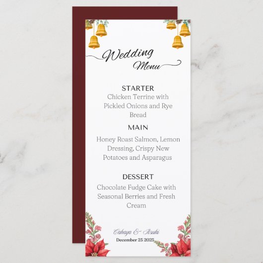 Aangepaste kerst bruiloft menu (Voorkant / Achterkant)