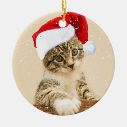 Aangepaste kerst Carol Tabby Cat foto Keramisch Ornament (Voorkant)