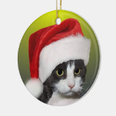 Aangepaste kerst Carol Tuxedo kat foto Keramisch Ornament (Links)