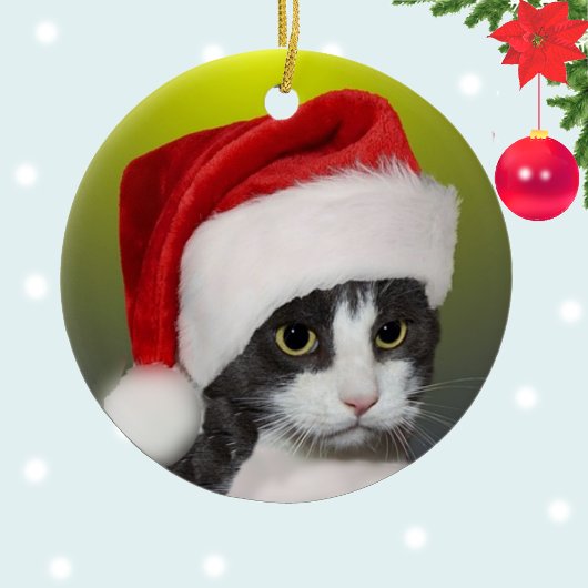 Aangepaste kerst Carol Tuxedo kat foto Keramisch Ornament