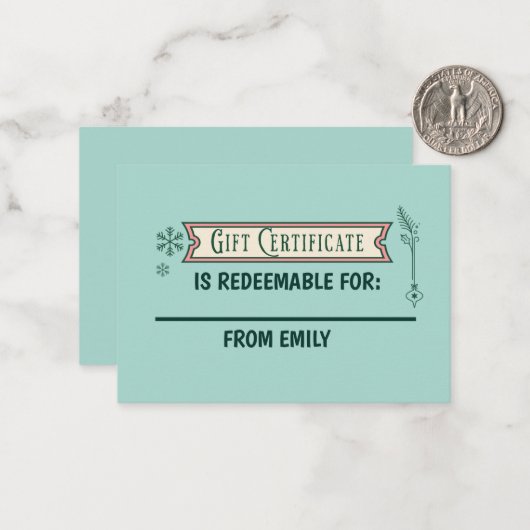 Aangepaste kerst coupon Kaart inwisselbaar geschen Notitiekaartje (Voorkant / Achterkant in situ)