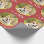 Aangepaste Kerst Foto Rood Wrapping Paper Cadeaupapier (Hoek)