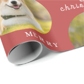 Aangepaste Kerst Foto Rood Wrapping Paper Cadeaupapier (Rol Hoek)