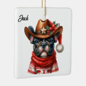 Aangepaste Kerst Franse Bulldog met Cowboy Pet Keramisch Ornament (Rechts)