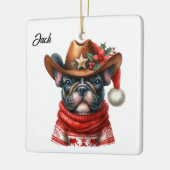 Aangepaste Kerst Franse Bulldog met Cowboy Pet Keramisch Ornament (Links)