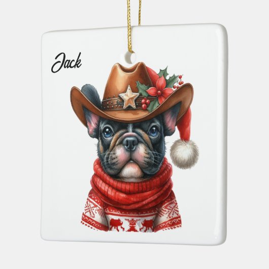Aangepaste Kerst Franse Bulldog met Cowboy Pet Keramisch Ornament (Links)