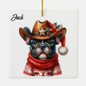 Aangepaste Kerst Franse Bulldog met Cowboy Pet Keramisch Ornament (Achterkant)