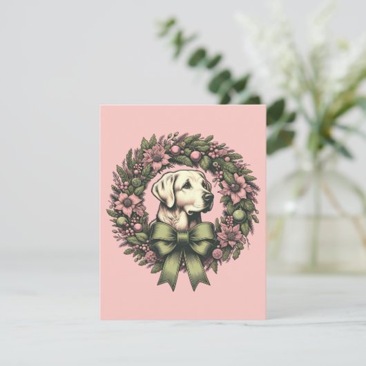 Aangepaste Kerst Gele Labrador Krans Kaart (Staand voorkant)