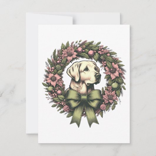 Aangepaste Kerst Gele Labrador Krans Kaart (Voorkant)