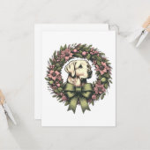 Aangepaste Kerst Gele Labrador Krans Kaart (Voorkant / Achterkant in situ)