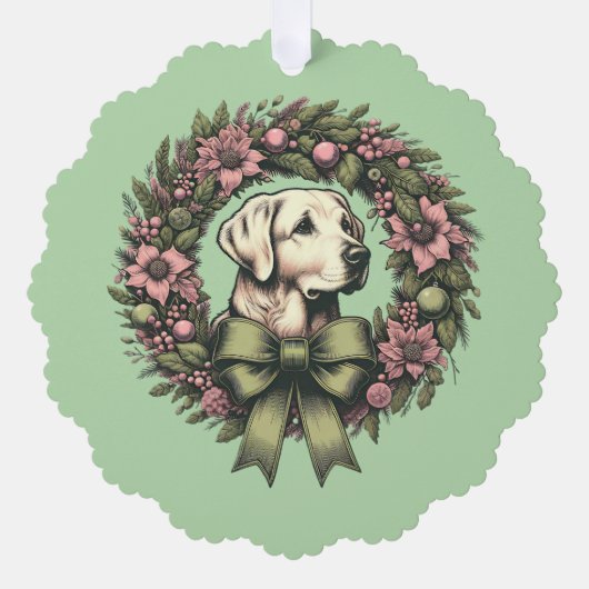Aangepaste Kerst Gele Labrador Krans Ornament Kaart (Voorkant)