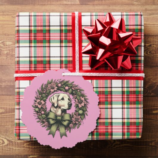 Aangepaste Kerst Gele Labrador Krans Ornament Kaart (Insitu (Geschenk))