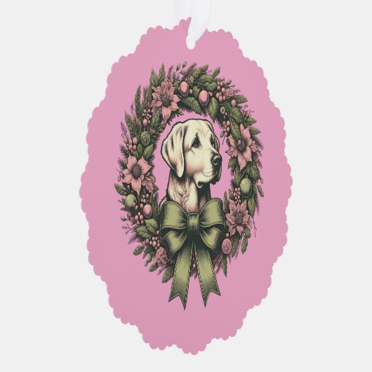 Aangepaste Kerst Gele Labrador Krans Ornament Kaart (Rechts)