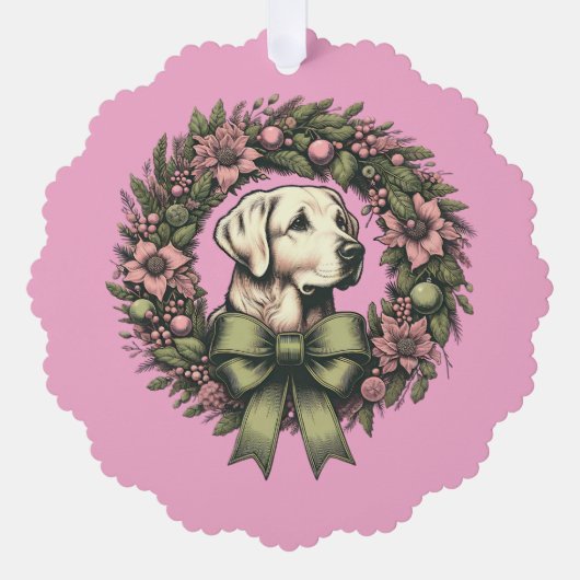 Aangepaste Kerst Gele Labrador Krans Ornament Kaart (Voorkant)