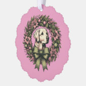 Aangepaste Kerst Gele Labrador Krans Ornament Kaart (Links)
