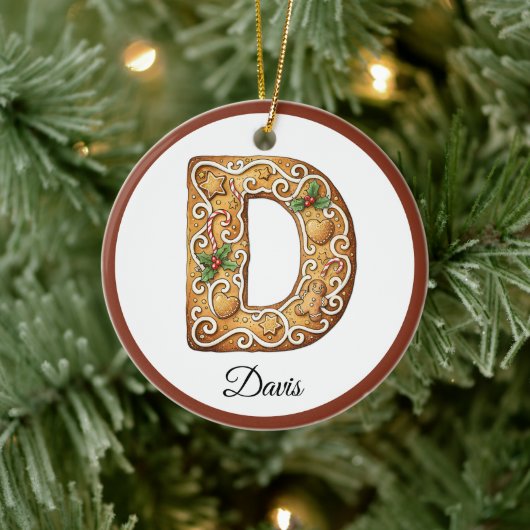Aangepaste Kerst Gingerbread Letter D Monogram Keramisch Ornament (Boom)