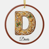 Aangepaste Kerst Gingerbread Letter D Monogram Keramisch Ornament (Voorkant)