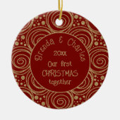 Aangepaste kerst gouden krullen op rode patroon - keramisch ornament (Voorkant)