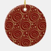 Aangepaste kerst gouden krullen op rode patroon - keramisch ornament (Achterkant)