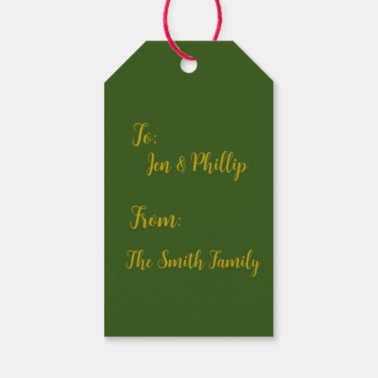 Aangepaste kerst groen, goud, rood feestelijk gesc cadeaulabel (Achterkant)