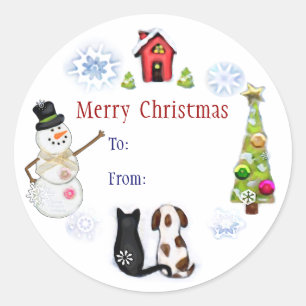 Aangepaste Kerst Hond & Kat Adres Stickers