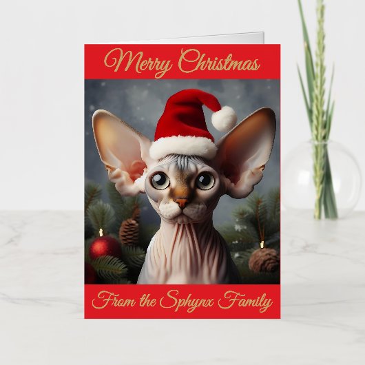Aangepaste Kerst Kaart Elf Sphynx Cat Santa (Voorkant)