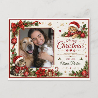 Aangepaste kerst kattenliefhebber foto ansichtkaar feestdagenkaart