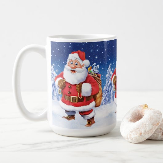 Aangepaste kerst koffie mok, Jolly Santas. Koffiemok (Met donut)