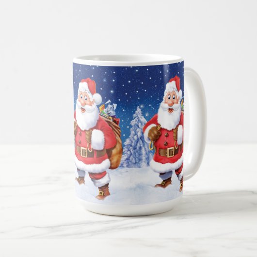 Aangepaste kerst koffie mok, Jolly Santas. Koffiemok (Voorkant rechts)