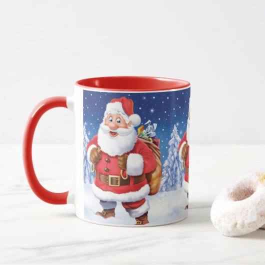 Aangepaste kerst koffie mok, Jolly Santas. Mok (Met donut)