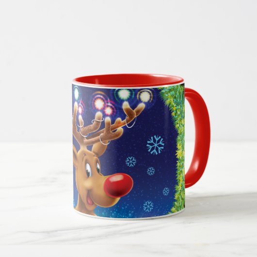 Aangepaste Kerst koffie mok, Rudolph & lichten Mok (Voorkant rechts)