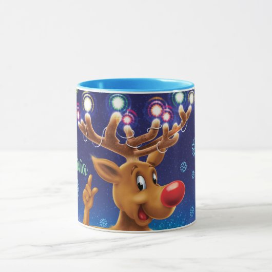 Aangepaste Kerst koffie mok, Rudolph & lichten Mok (Midden)