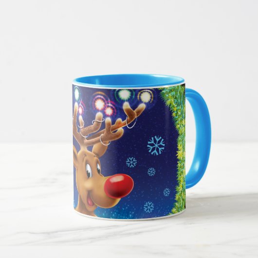 Aangepaste Kerst koffie mok, Rudolph & lichten Mok (Voorkant rechts)