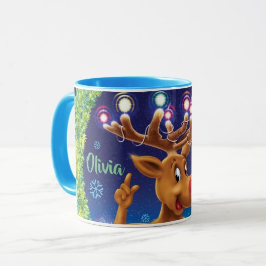 Aangepaste Kerst koffie mok, Rudolph & lichten Mok (Voorkant links)