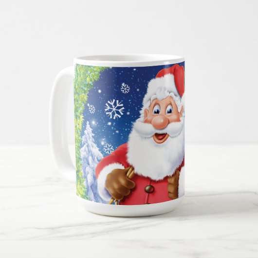 Aangepaste kerst koffie mok, Santa en speelgoed za Koffiemok (Voorkant links)