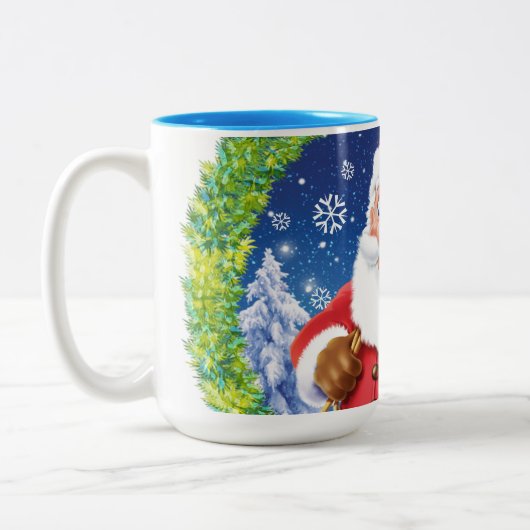 Aangepaste kerst koffie mok, Santa en speelgoed za Tweekleurige Koffiemok (Links)