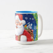Aangepaste kerst koffie mok, Santa en speelgoed za Tweekleurige Koffiemok (Voorkant rechts)