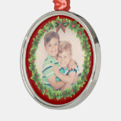 Aangepaste kerst krans Voeg uw eigen foto rood Metalen Ornament (Links)